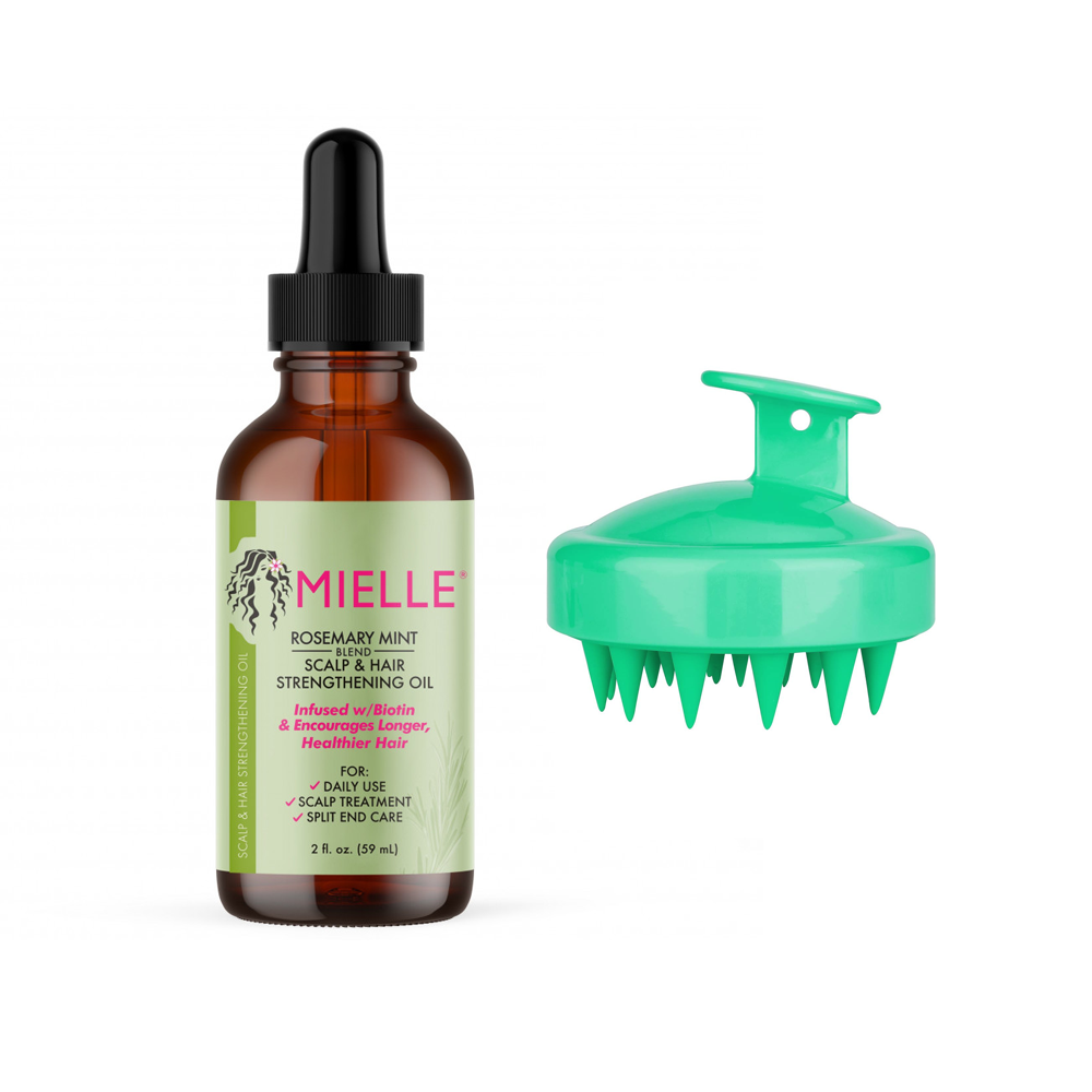 ميلي زيت إكليل الجبل و النعناع لتقوية الشعر و فروة الرأس 59 مل + فرشاة سيليكون لتدليك و تنظيف فروة الرأس متعددة الألوان