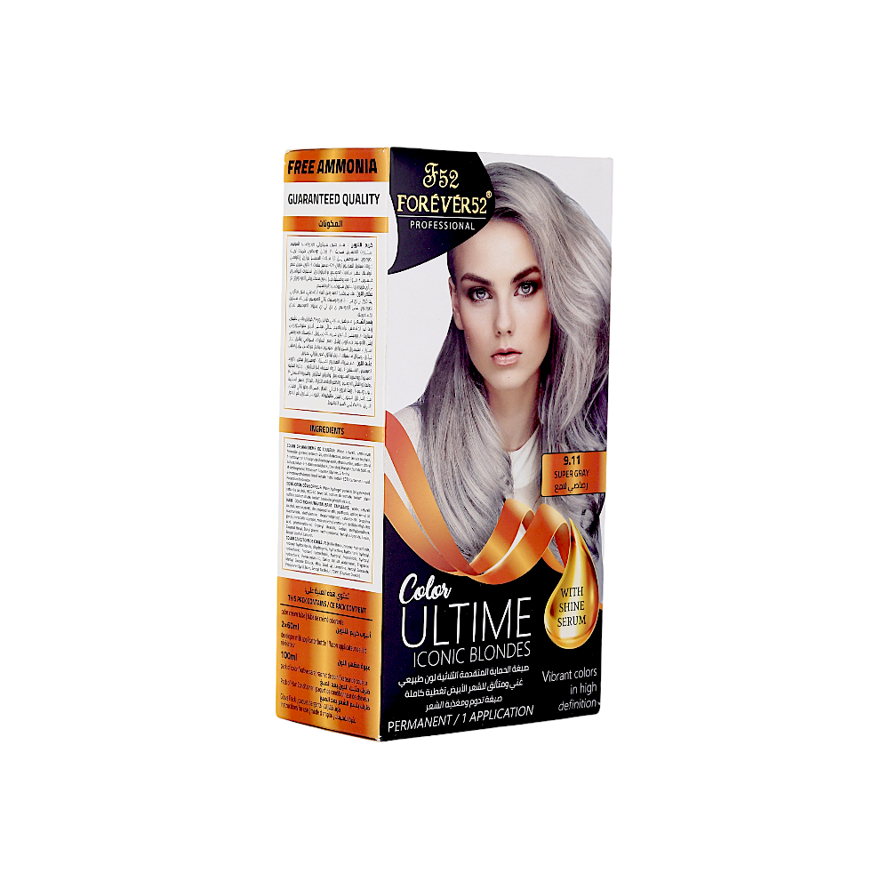 فوريفر 52 صبغة شعر مغذية بلون  رصاصي لامع رقم 9.11 مع سيروم لمعان للشعر - 120 مل