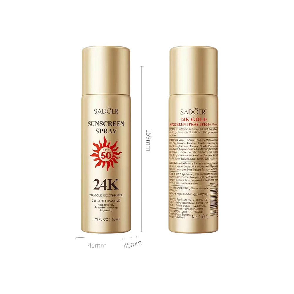 سادور سبراي الذهب عيار 24K واقي شمس بعامل SPF50+ واسع الحماية - 150 مل 