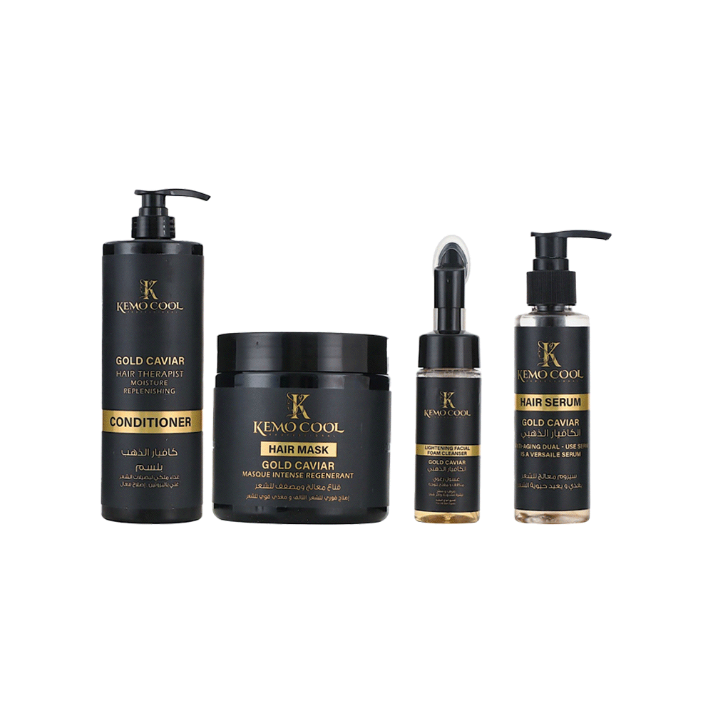كيمو كول مجموعة الكافيار الذهبي للعناية بالشعر وشد البشرة - 4 قطع