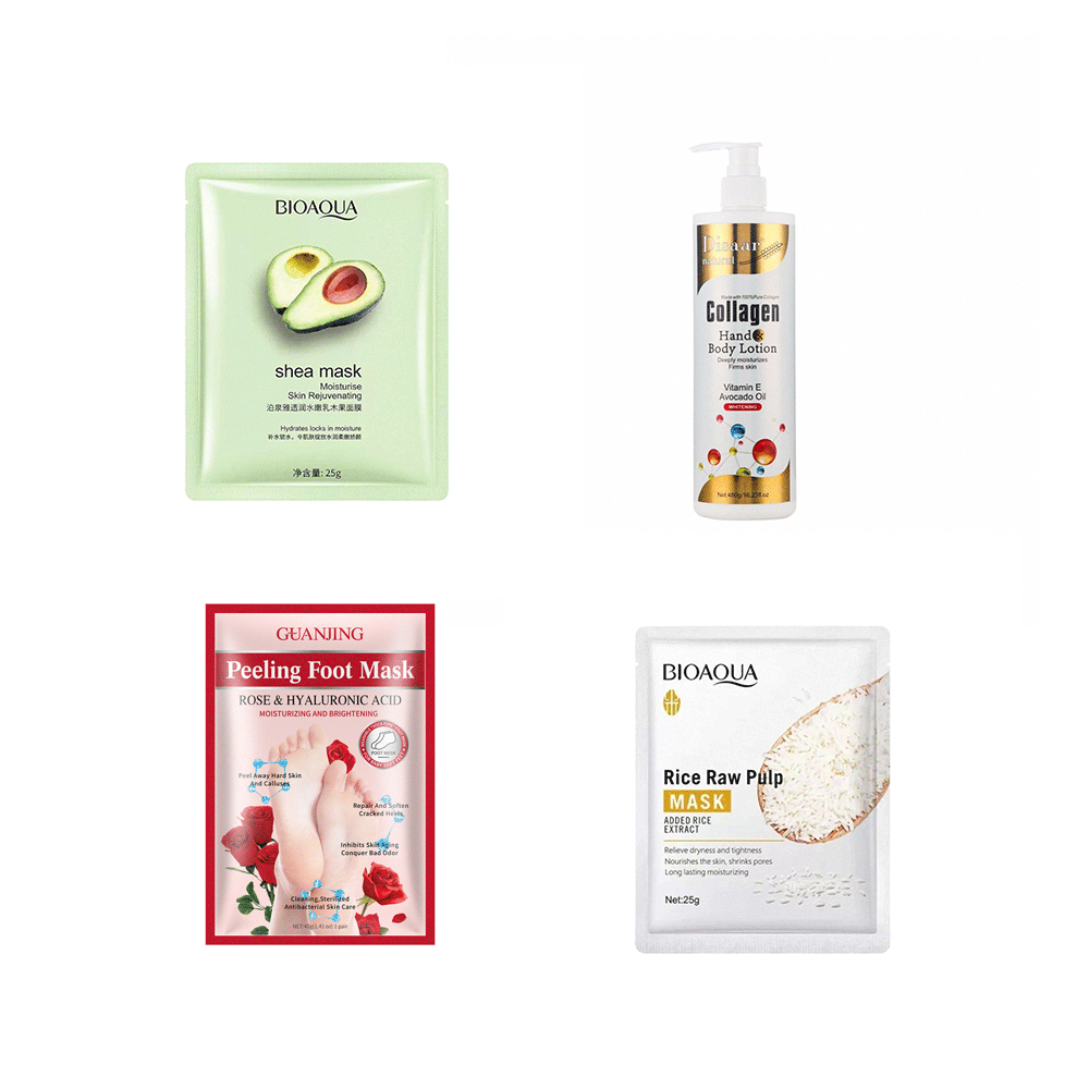 مجموعة أقنعة ترطيب للوجه و اليدين مع لوشن مرطب للجسم - 4 قطع