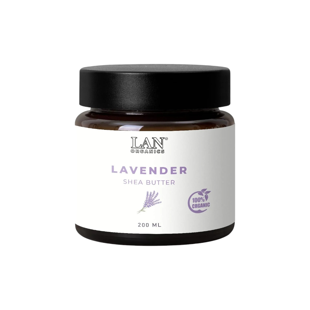 لان أورجانيك زبدة الشيا باللافندر لترطيب البشرة والجسم والشعر - 200 مل