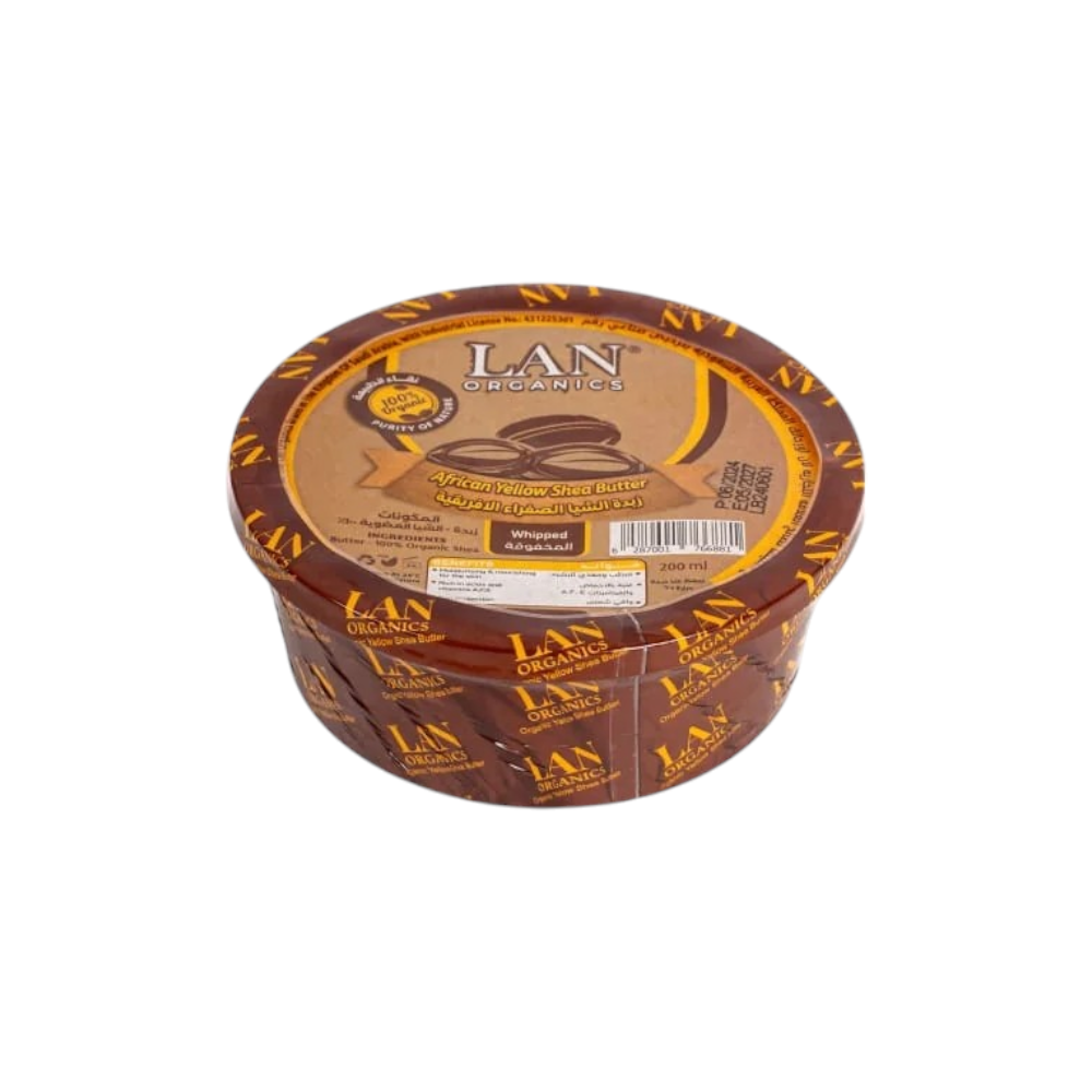 لان أورجانيك زبدة الشيا الصفراء الأفريقية المخفوقة لترطيب البشرة وتغذية الشعر - 200 مل