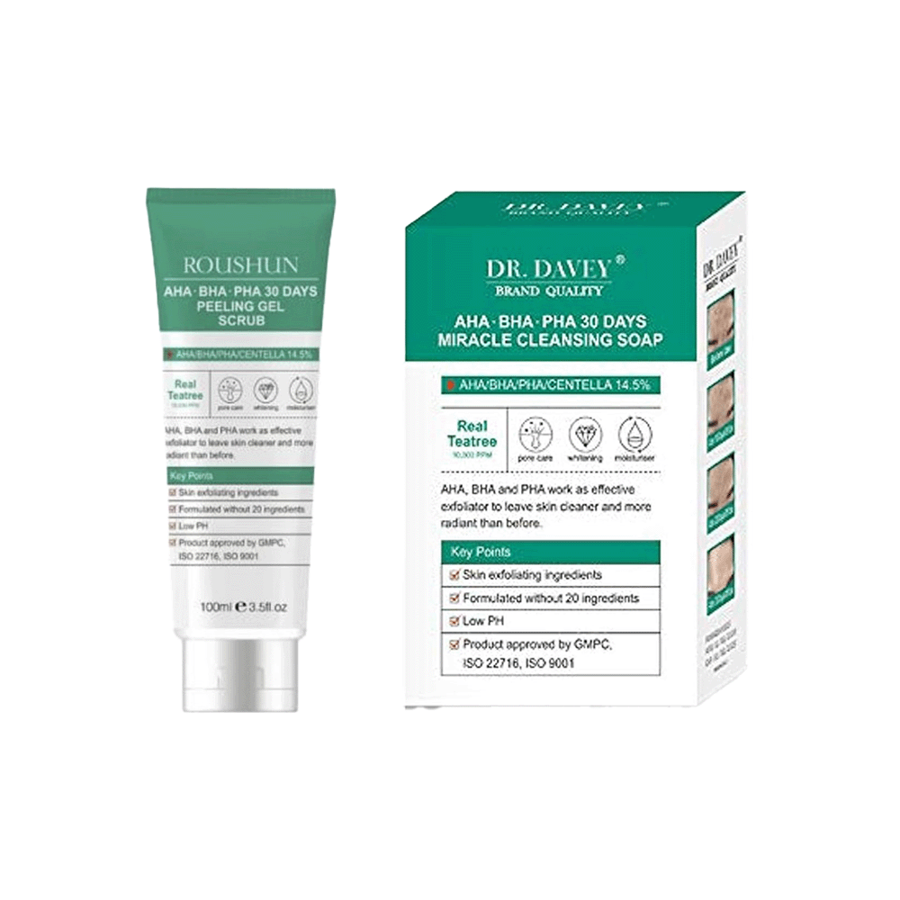 باكج روشان جل مقشر للبشرة بخلاصة شجرة الشاي الطبيعية 100 مل+دكتور ديفي صابونة شجرة الشاي لتفتيح البشرة و تنقيتها 100 جم 