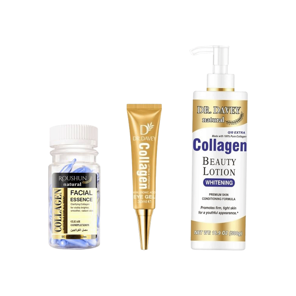 باكج دكتور ديفي لوشن مبيض للجسم 500 جم+جل الكولاجين لحول العين 30 مل+لوشن مبيض للجسم بالكولاجين 500 جم 