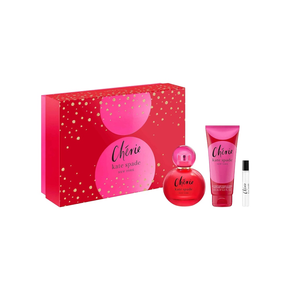  كيت سبيد نيويورك شيري مجموعة عطر للنساء 100 مل + لوشن جسم 100 مل + رذاذ عطري 7.5 مل