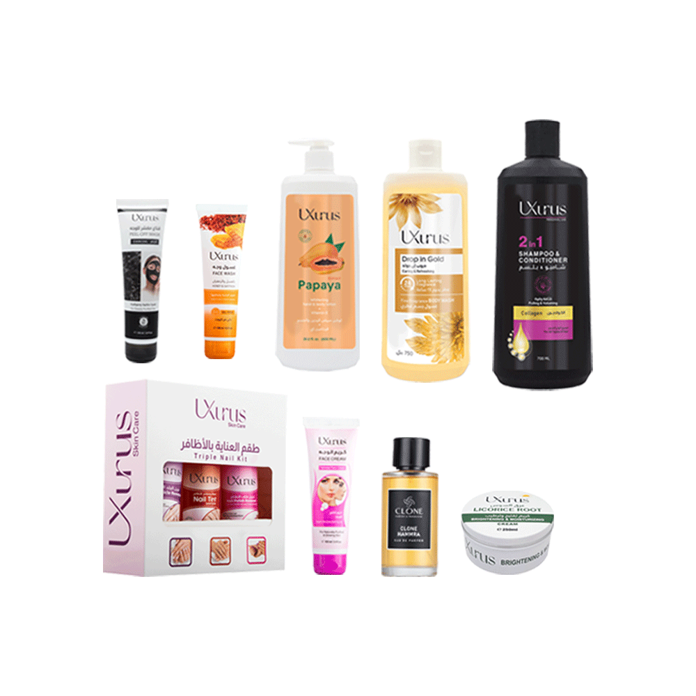 باكج العناية المتكملة بالبشرة و الشعر للعرائس مع عطر كلون حمرا - 9 قطع