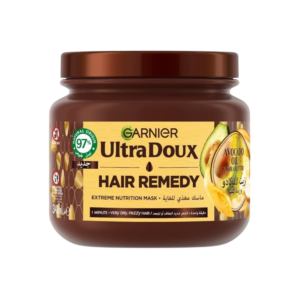 غارنييه آلترا دوكس ماسك مغذي و مرمم بزيت الافوكادو وزبدة الشيا للشعر الجاف والمجعد - 340 مل