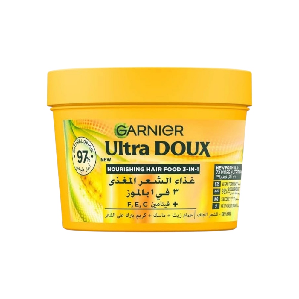 غارنييه آلترا دوكس غذاء الشعر المغذي 3 في 1 بالموز للشعر الجاف - 390 مل