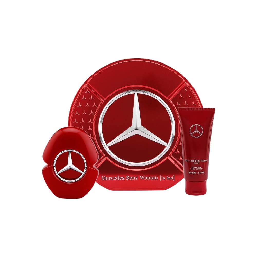 مرسيدس بنز طقم عطر وومن إن ريد أو دو بارفان للنساء - 90 مل + لوشن جسم 100 مل