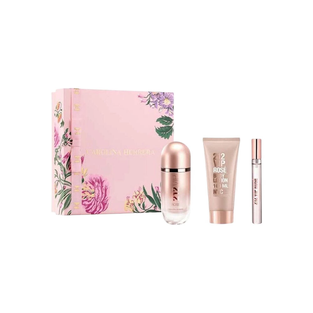 كارولينا هيريرا طقم عطر 212 في آي بي روز أو دو بارفان للنساء - 80 مل + 10 مل + لوشن جسم 100 مل
