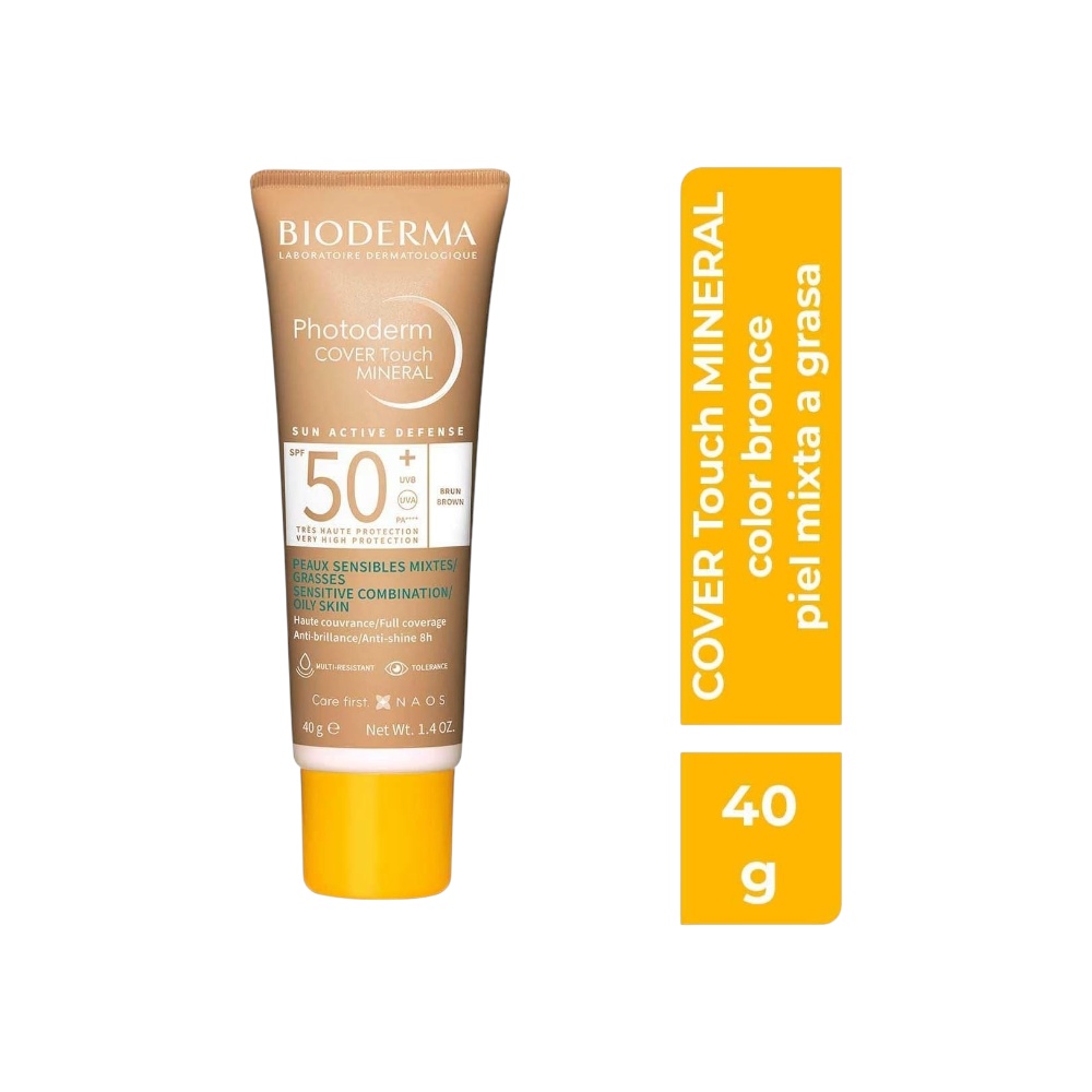 واقي شمس بيوديرما فوتوديرم كفر تاتش سائل معدني ملون بمعامل حماية 50+ (بني) - 40 جم