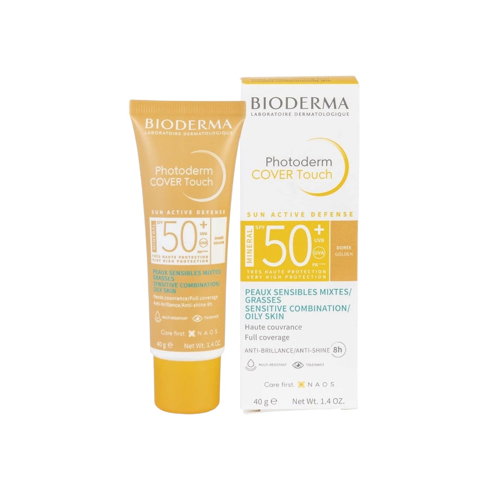 واقي شمس بيوديرما فوتوديرم كفر تاتش سائل معدني ملون بمعامل حماية 50+ (ذهبي) - 40 جم