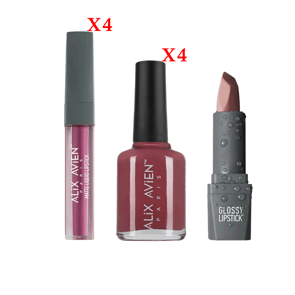 مجموعة زينة الشفاه والأظافر أحمر شفاه مطفي 510 + أحمر شفاه لامع 305  بالمشمش + طلاء أظافر 02 - 3 قطع