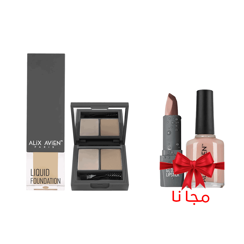 باكج أليكس أفين من فاونديشن سائل و اليت حواجب و مع طلاء أظافر و أحمر شفاه لامع كهدية مجانية