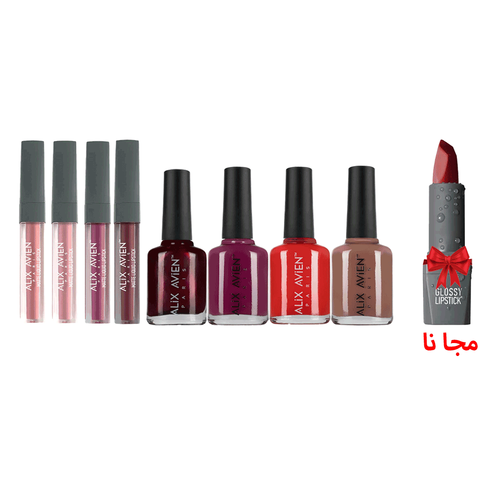 باكج أليكس أفين من أحمر شفاه مات سائل و طلاء أظافر توتي وردي مع أحمر شفاه وردي مشمشي كهدية مجانية