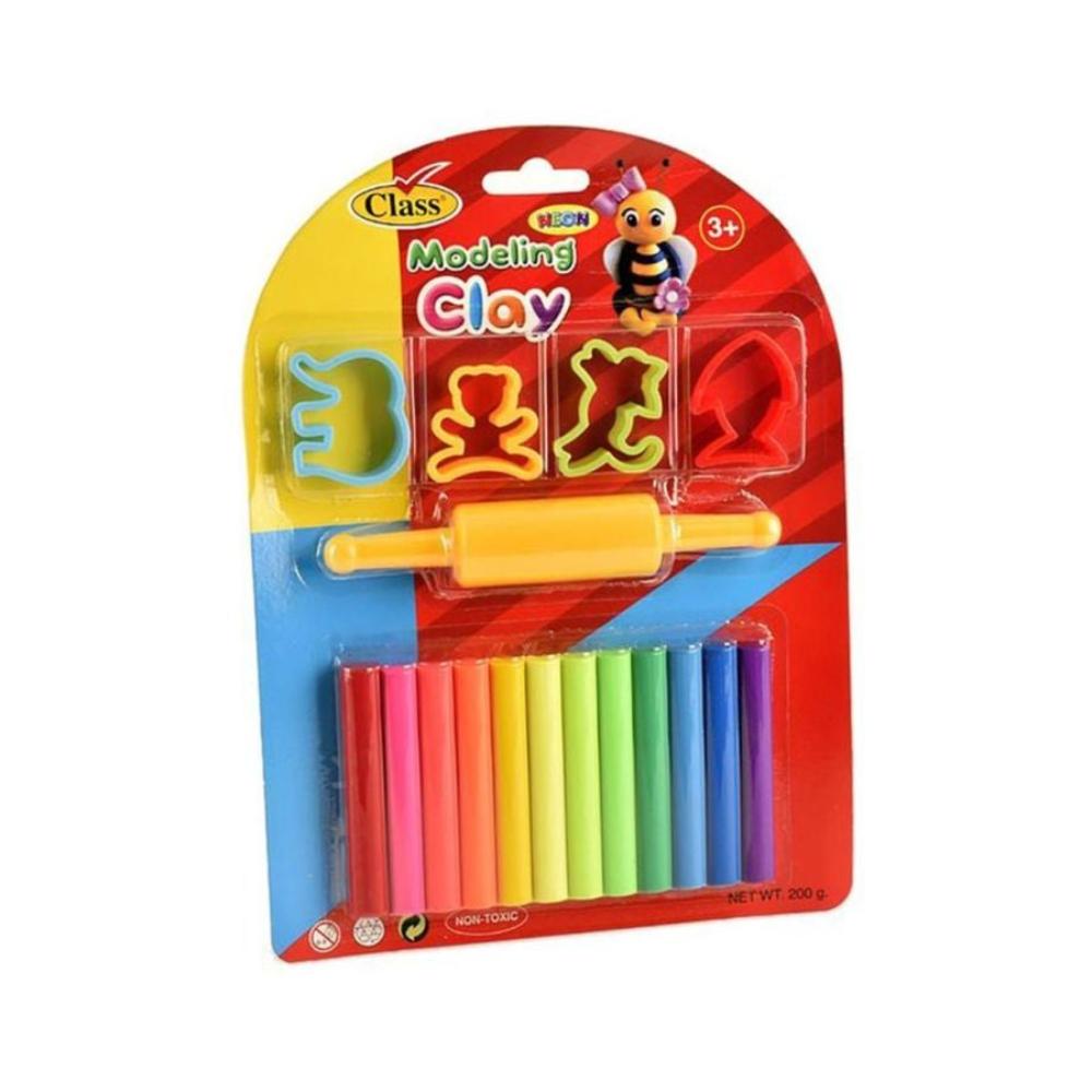 كلاس طقم معجون بألوان نيون وقوالب - 12 قطعة