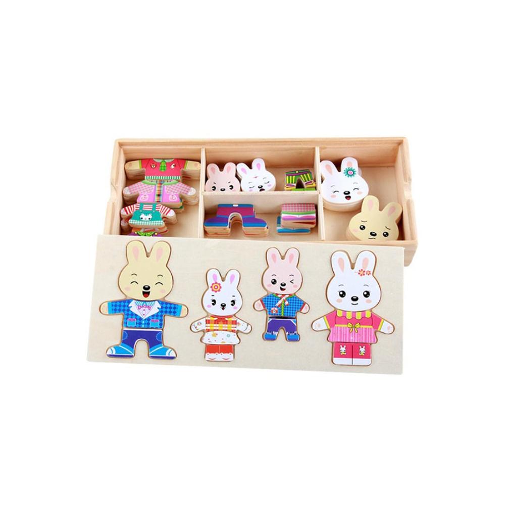  لعبة ألغاز خشبية أرنب ملابس