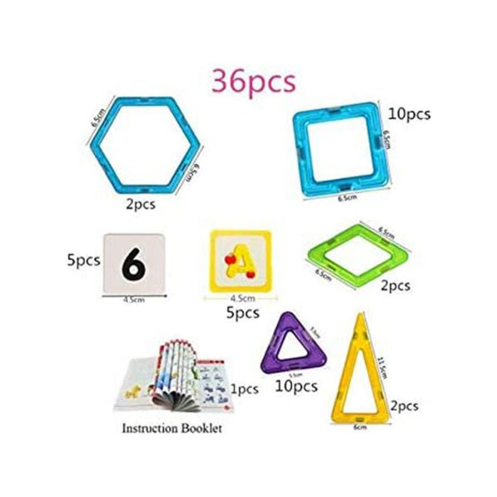  مجموعة مكعبات بناء مغناطيسية تعليمية - 36 قطعة