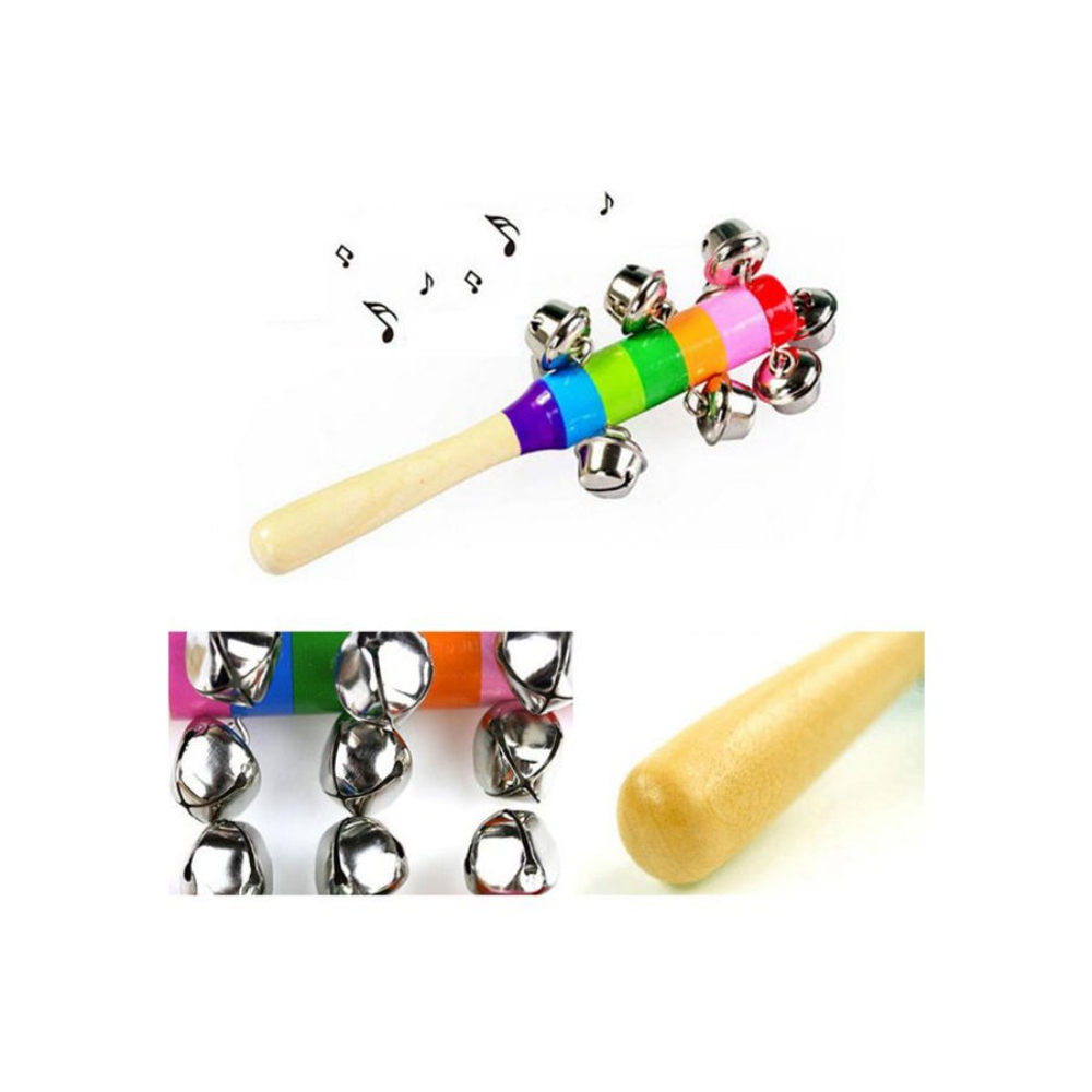  خشخيشة خشبية للأطفال بحلقات وجرس يدوي