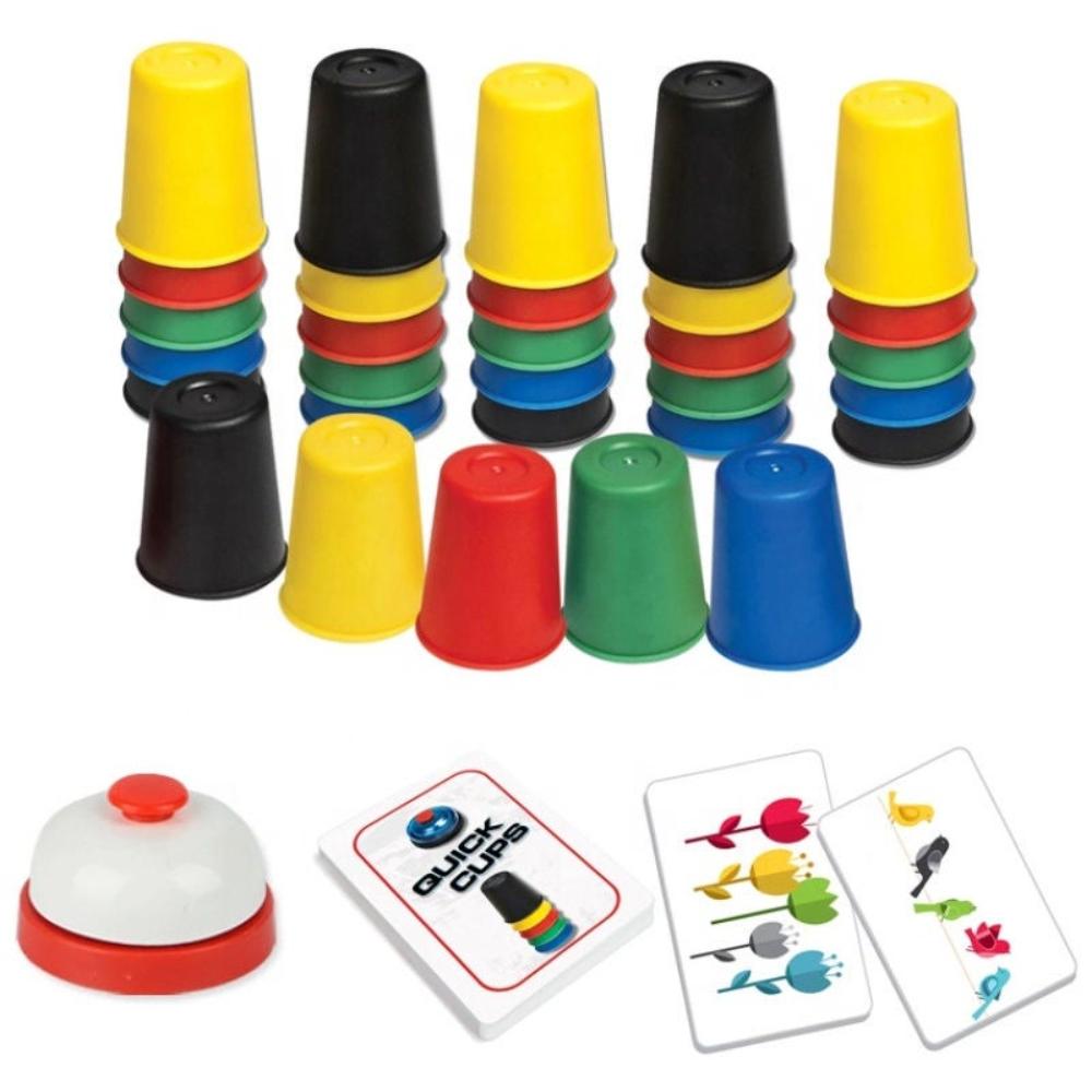 كينجسو تويزلعبة ترتيب الأكواب السريعة مع جرس وبطاقات نمطية