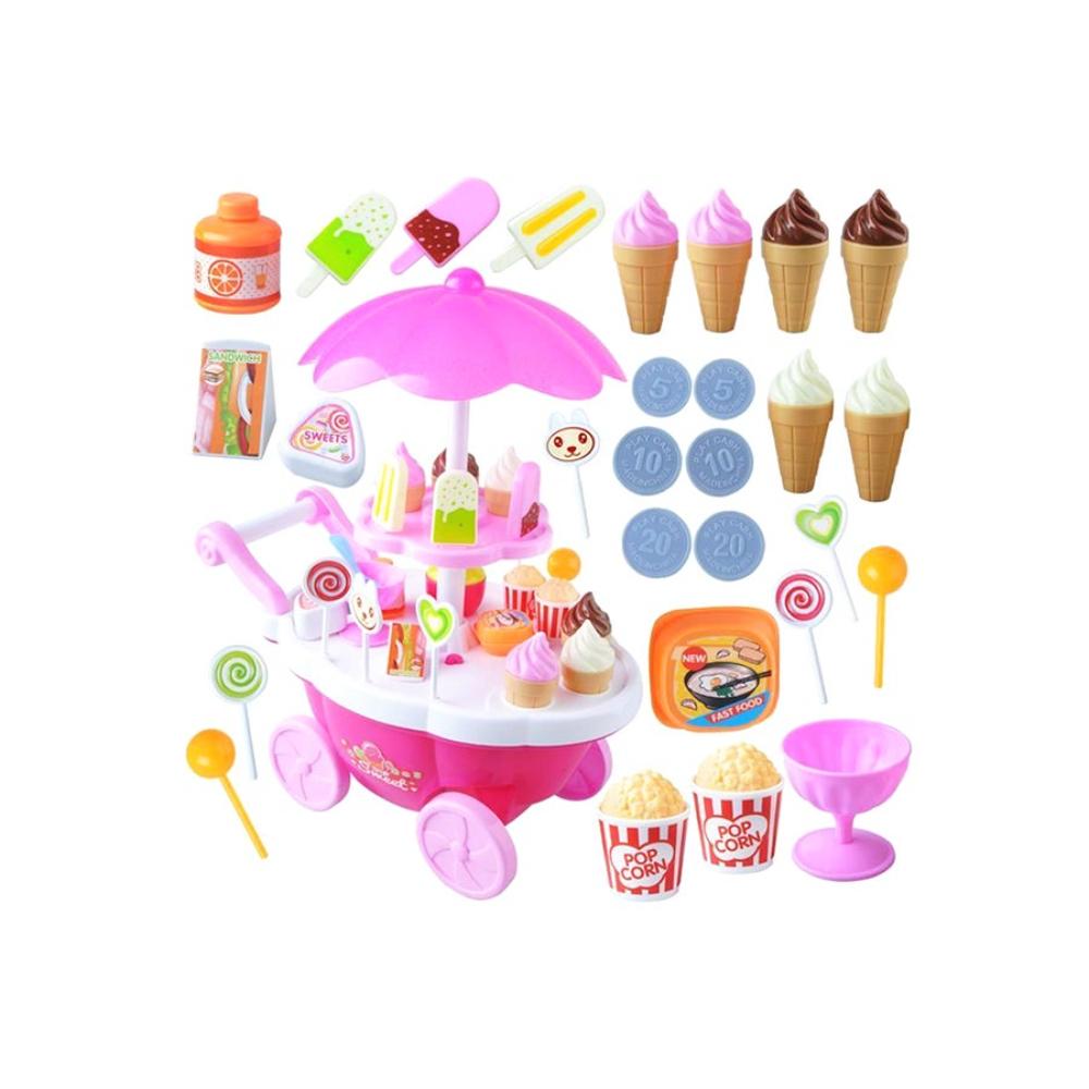 بيوينتي مجموعة لعبة عربة مثلجات وحلوى للتظاهر