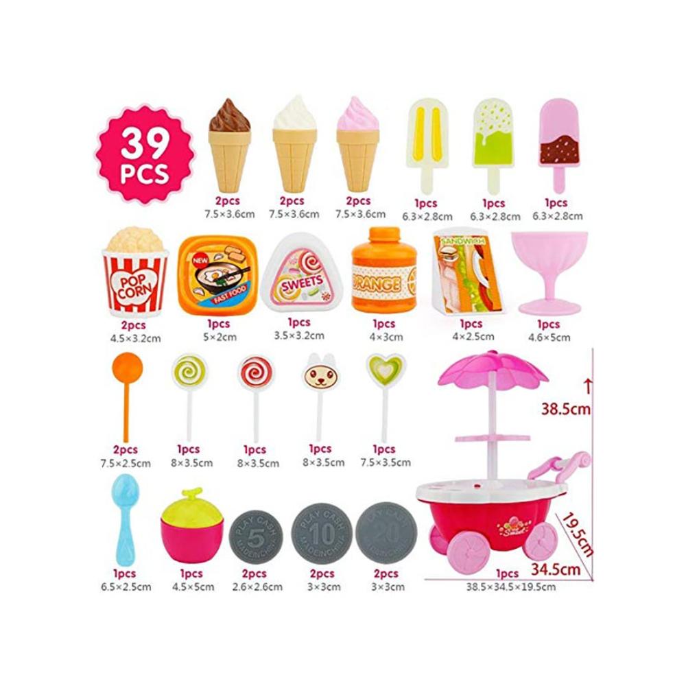 بيوينتي مجموعة لعبة عربة مثلجات وحلوى للتظاهر