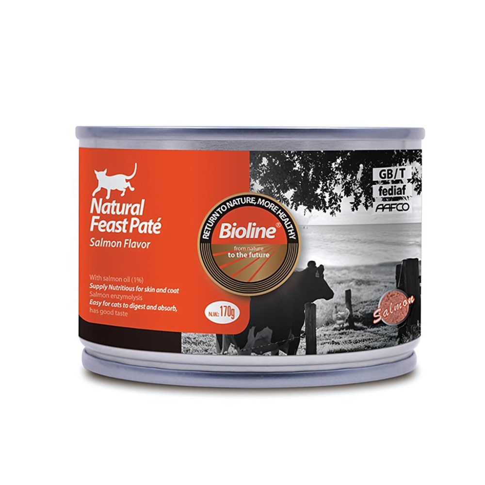 معلبات الطعام الرطب من شركة Bioline Natural Feast – بوزن 170 جرام بنكهة الدجاج