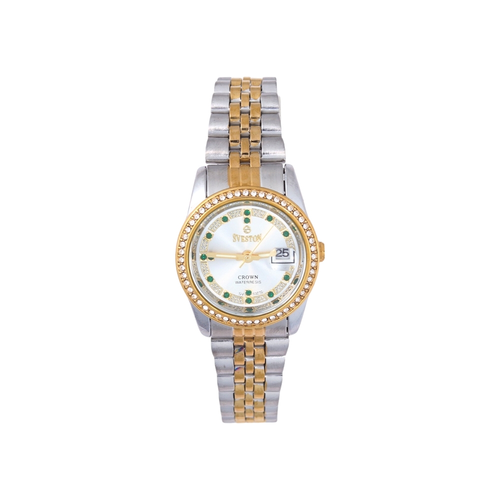 سيفيستون كراون ساعة يد فولاذ كلاسيكية فاخرة موديل 10030 للنساء  -  فضي و ذهبي