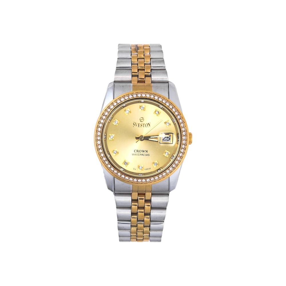 سيفيستون كراون ساعة يد فولاذ كلاسيكية فاخرة موديل 10030 للرجال  -  فضي و ذهبي