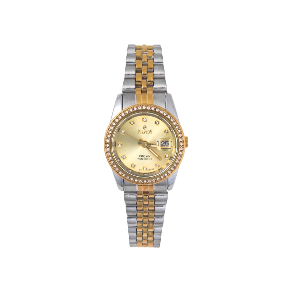 سيفيستون كراون ساعة يد فولاذ كلاسيكية فاخرة موديل 10030 للنساء  -  فضي و ذهبي