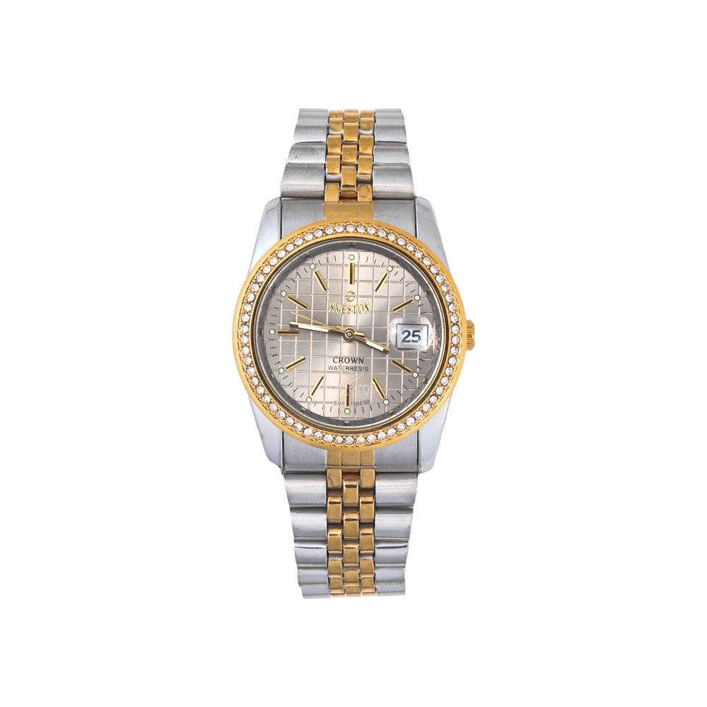 سيفيستون كراون ساعة يد فولاذ كلاسيكية فاخرة موديل 10030 للرجال  -  فضي و ذهبي