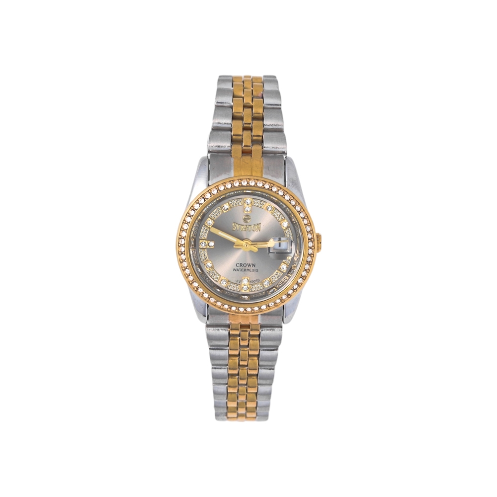سيفيستون كراون ساعة يد فولاذ كلاسيكية فاخرة موديل 10030 للنساء  -  فضي و ذهبي