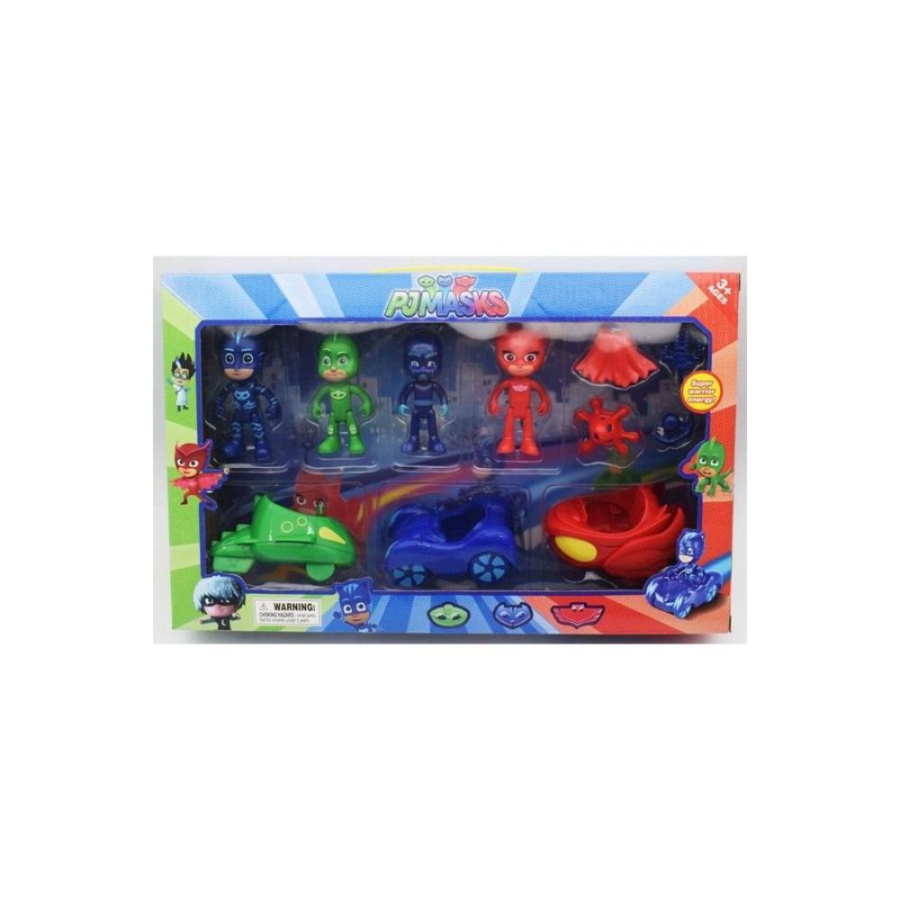 مجموعة مجسمات شخصيات بي جي ماسكس مع سيارات - 10 قطع 