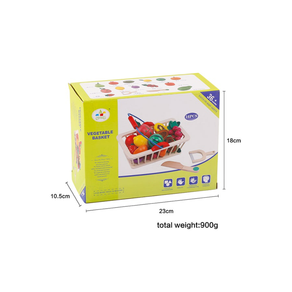 مجموعة ألعاب خشبية سلة خضراوات - 16 قطعة