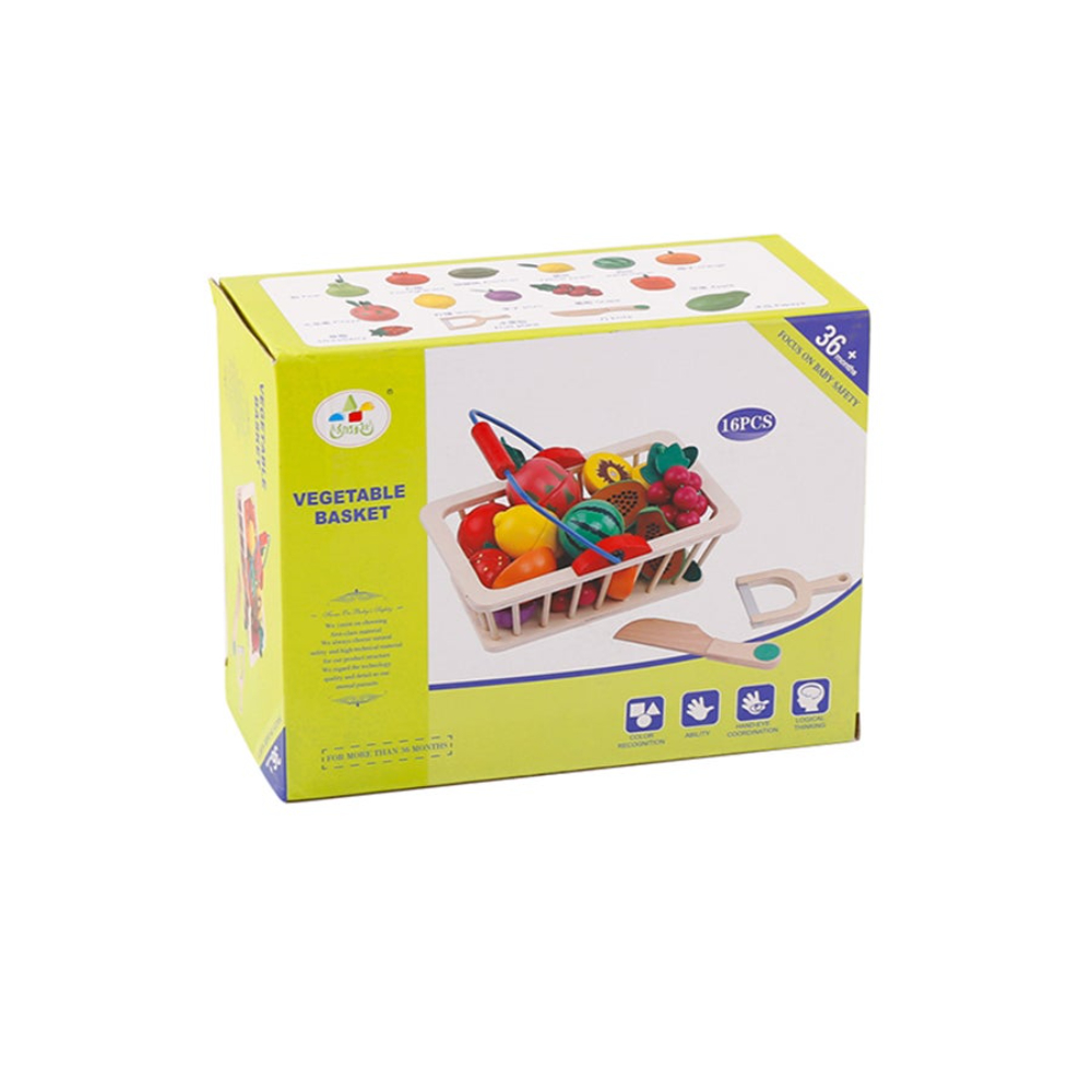 مجموعة ألعاب خشبية سلة خضراوات - 16 قطعة
