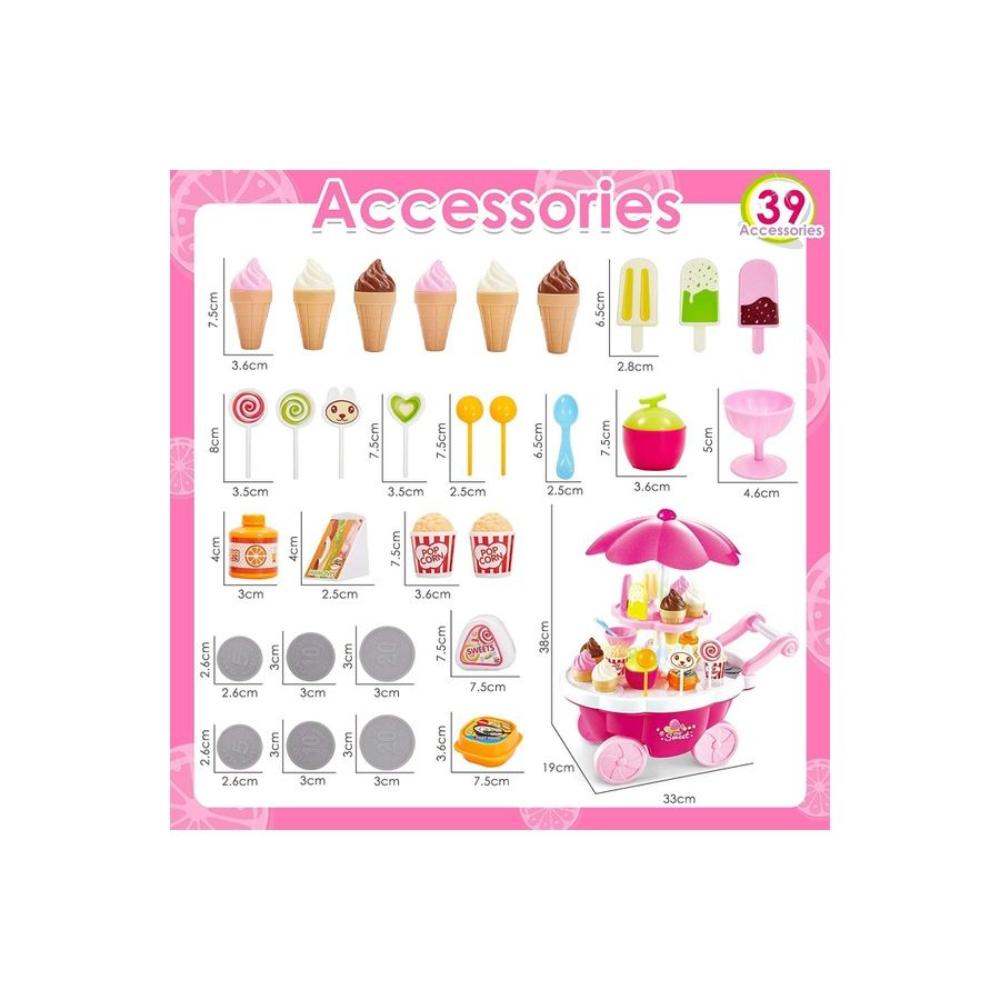 مس تيارا لعبة عربة بيع آيس كريم بلاستيكية 39 قطعة - 28x20 سم