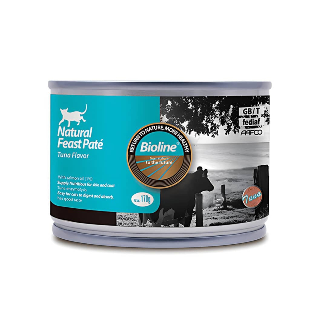 معلبات الطعام الرطب من شركة Bioline Natural Feast – بوزن 170 جرام بنكهة التونا