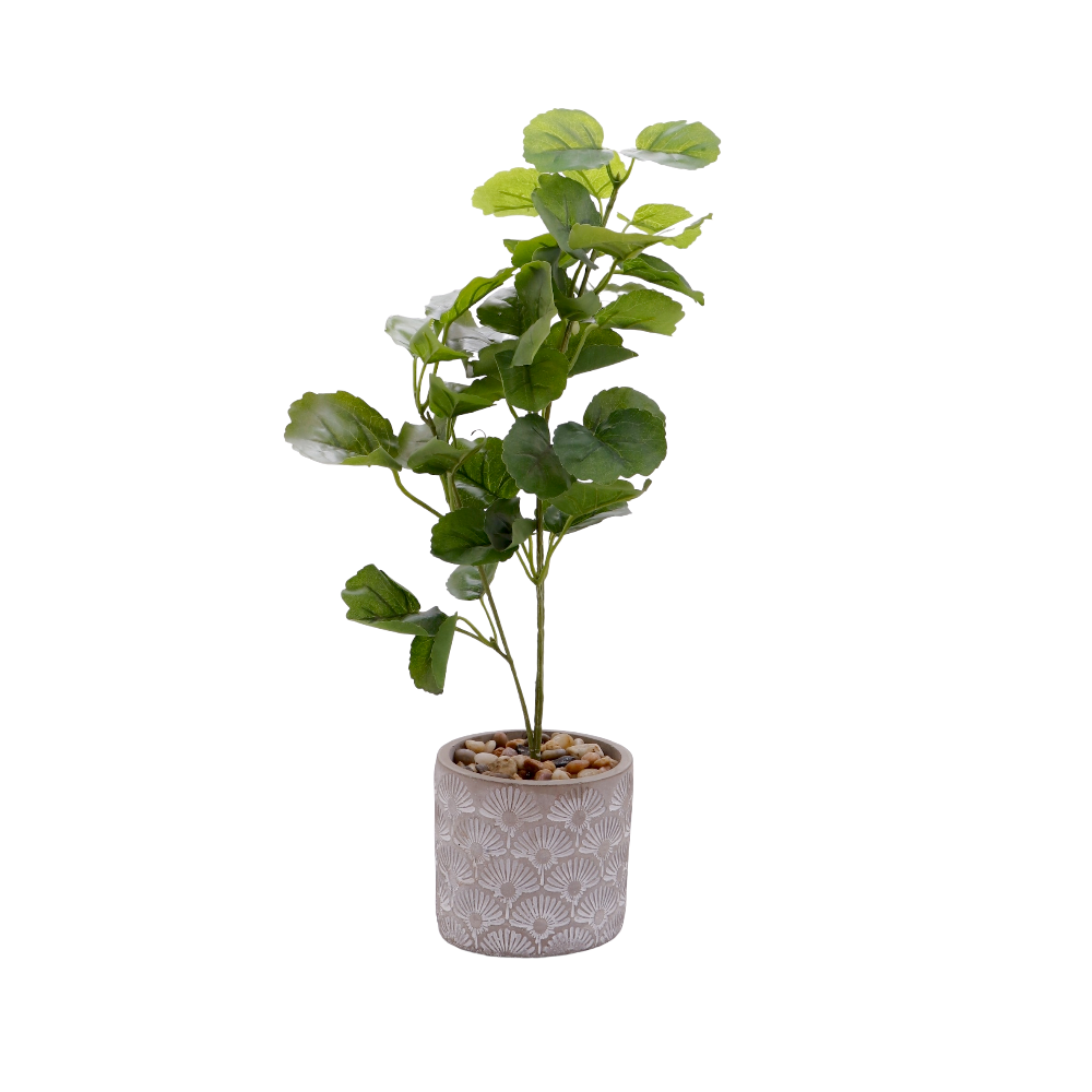 زينة نبتة صناعية بقاعدة سيراميك بشكل دائري