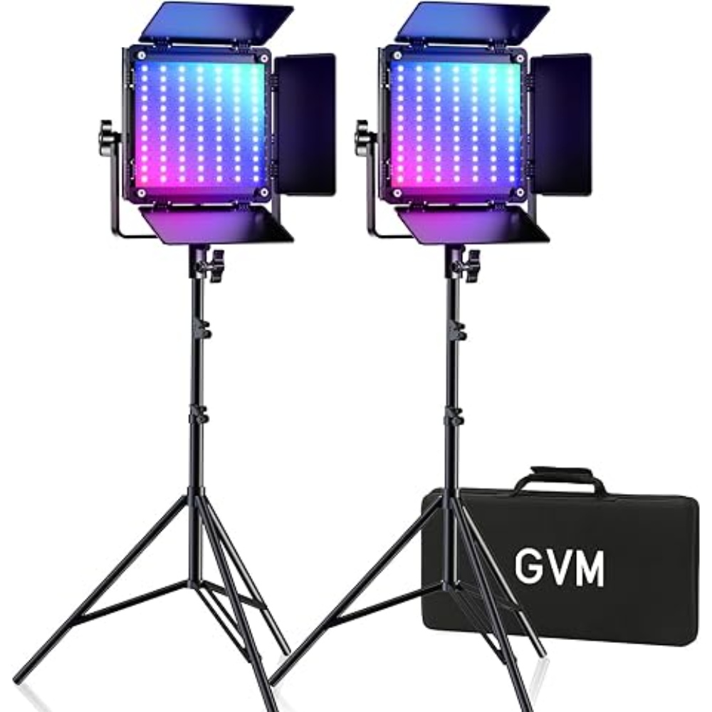 مجموعة اضاءة الاستديو مكونه من كشافين مع ملحقاتها GVM 800d RGB 2L