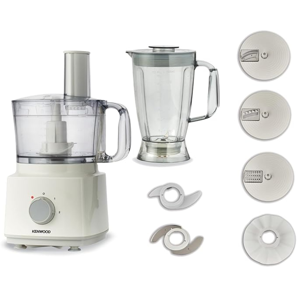 محضر طعام كينوود متعدد الوظائف بقوة 750 واط مع 3 أقراص قابلة للتبديل، خلاط، مضرب، صانع عجين Fdp03 أبيض