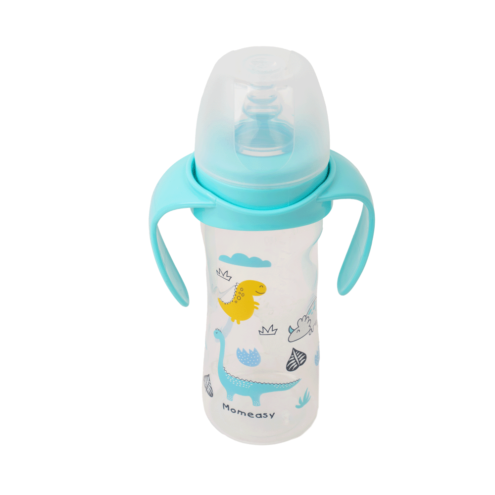 موم إيزي رضاعة حليب بلاستيكية بمقبض من الجهتين ذات عنق عريض 330 مل - أخظر