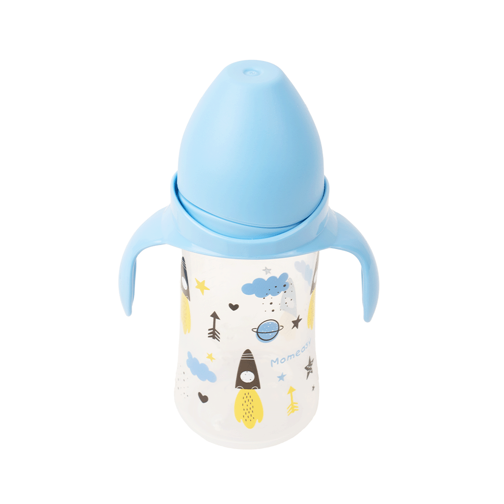 موم إيزي رضاعة حليب بلاستيكية بمقبض من الجهتين واسعة عنق 240 مل - أخظر