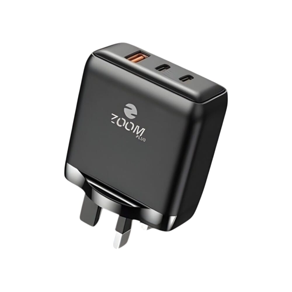 شاحن سريع من زووم بلس ZP C588 ثلاثي المنافذ بقوة 50 وات، مع منفذين يو اس بي سي ومنفذ يو اس بي ايه