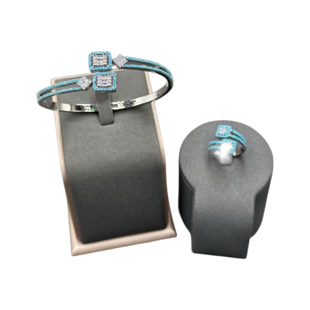 اسوارة زركون مع الخاتم بلون فضي وافصاص زرقاء