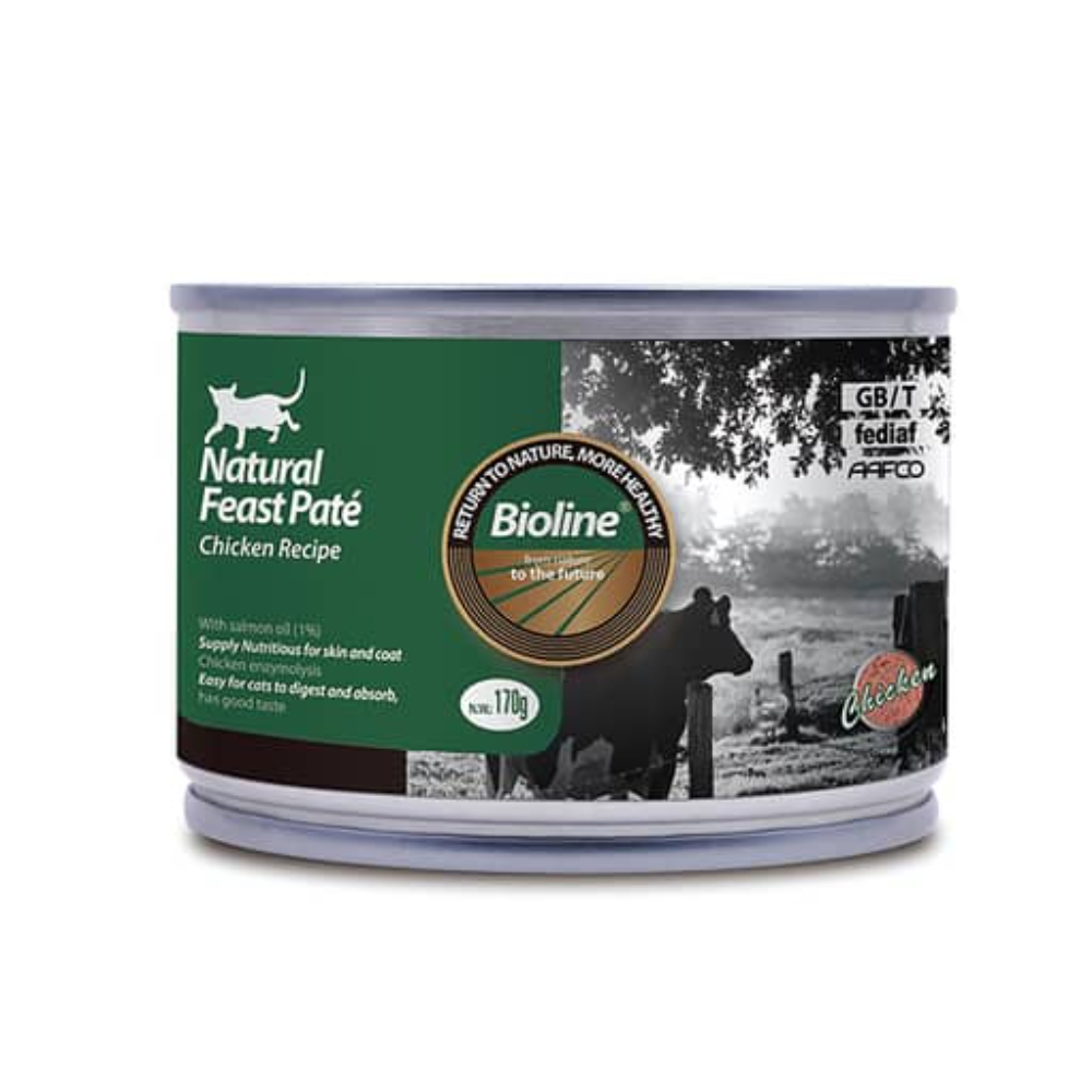 معلبات الطعام الرطب من شركة Bioline Natural Feast – بوزن 170 جرام بنكهة سلمون