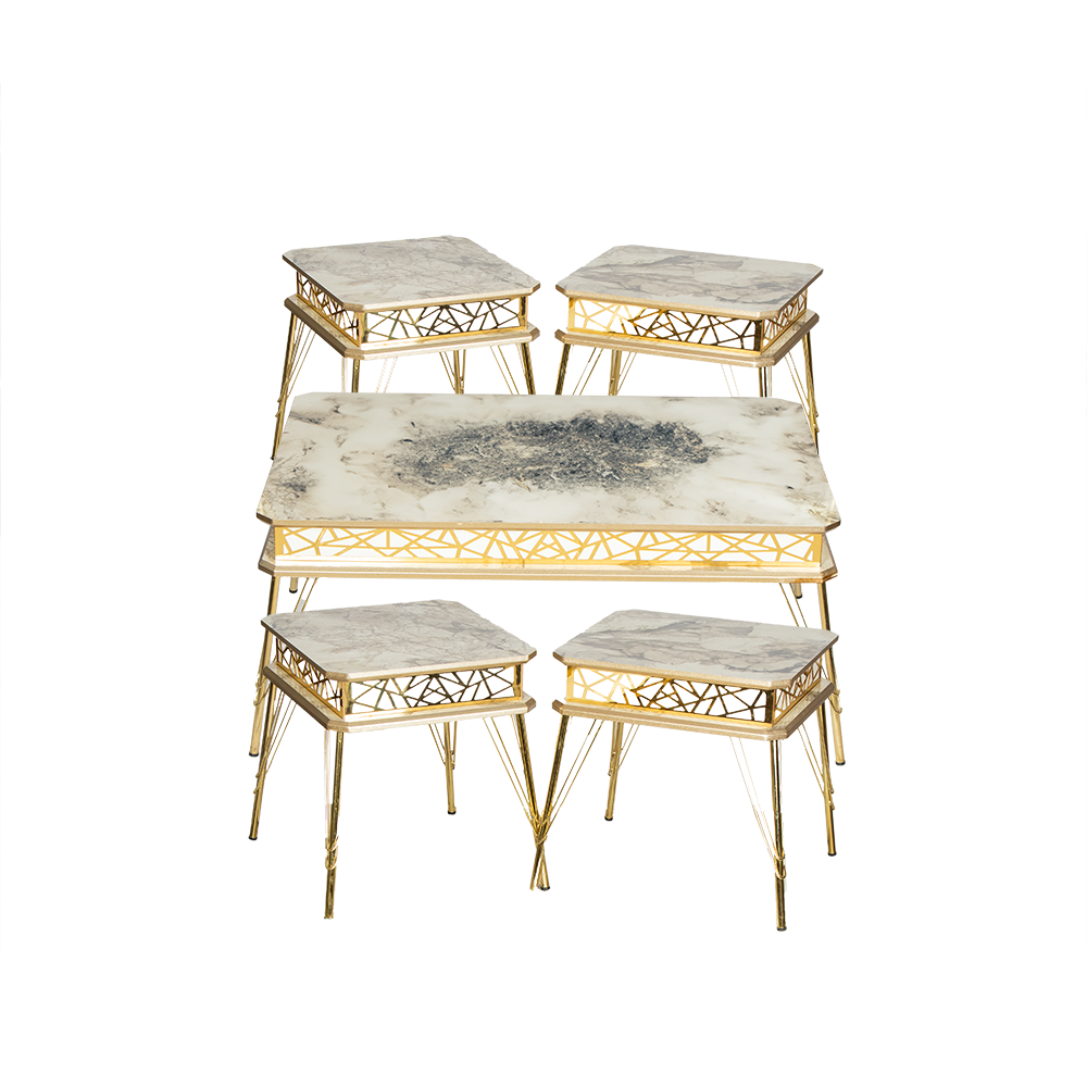 طقم طاولات كنب مستطيلة فاخرة بأبعاد 120*90 سم - 5 قطع