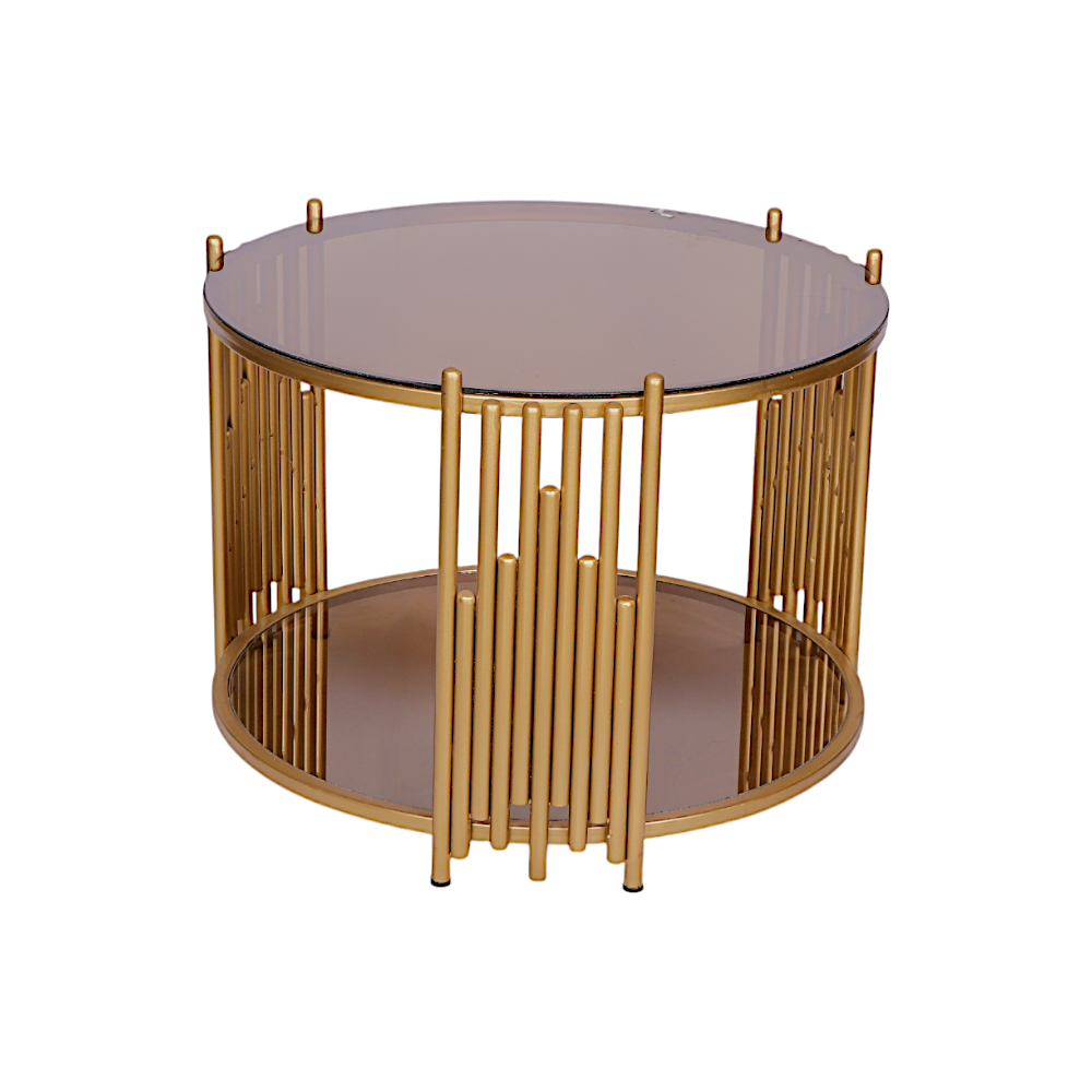 طاولة كنب دائرية أنيقة سطح زجاجي بأبعاد 120 سم - ذهبي