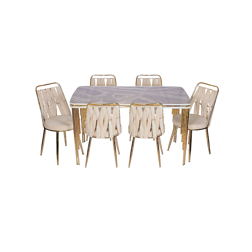 طقم طاولة طعام فاخرة مع الكراسي بابعاد 140*80 سم - 7 قطع