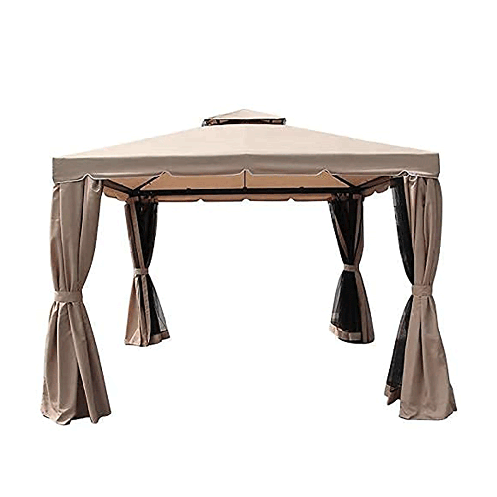 جازيبو مظلة حدائق فاخرة للتراس والحديقة مع ستائر قابلة للسحب من أربعة جوانب - بيج